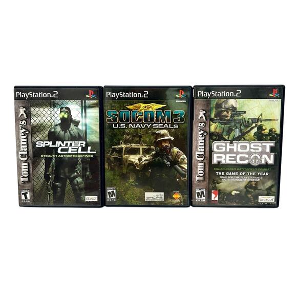 Other - 3 PS2 Playstation 2 Games First Person Shooter Splinter Cell Socom 3 Ghost Recon